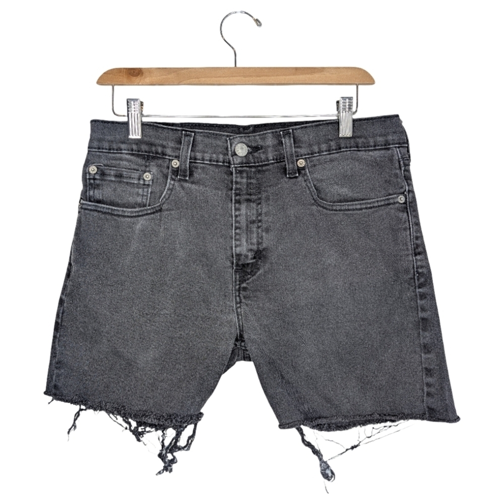 Levi’s 512 Black Denim Cut Off Shorts Raw Hem Stretch Mid High Rise | 32" Waist